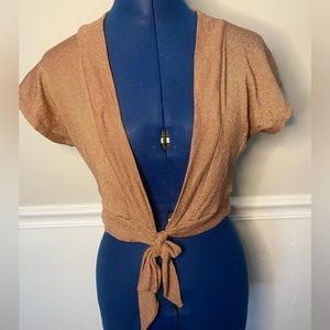 Michael Stars cropped ballet tie front cardigan sweater metallic copper